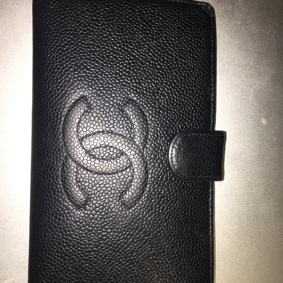 Chanel Handbags - CHANEL Black Leather Checkbook Wallet Coin Purse